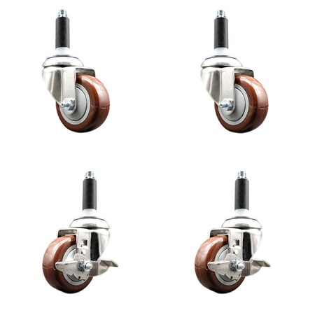 Service Caster 3 Inch 316SS Maroon Poly Swivel 3/4 Inch Expanding Stem Caster Brake SCC, 2PK SS316EX20S314-PPUB-MRN-2-TLB-2-34
